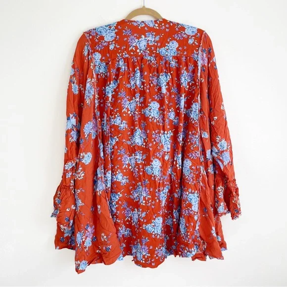 Free People Lorretta pop Print Tunic blouse long sleeve floral ruffle oversized - Picture 5 of 15